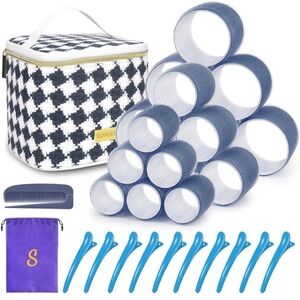 Blue Hair Rollers Set with Storage Bag